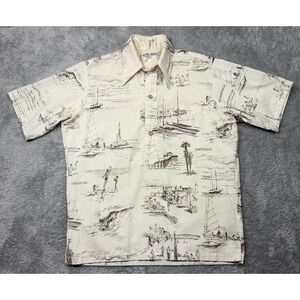 Vintage North Shore Hawaiian Shirt Mens M Ivory Hermosa Redondo Manhattan Beach